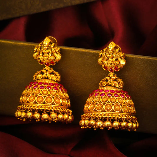 Prabha Devi Jhumka | Gold-Plated Temple Earrings for Women