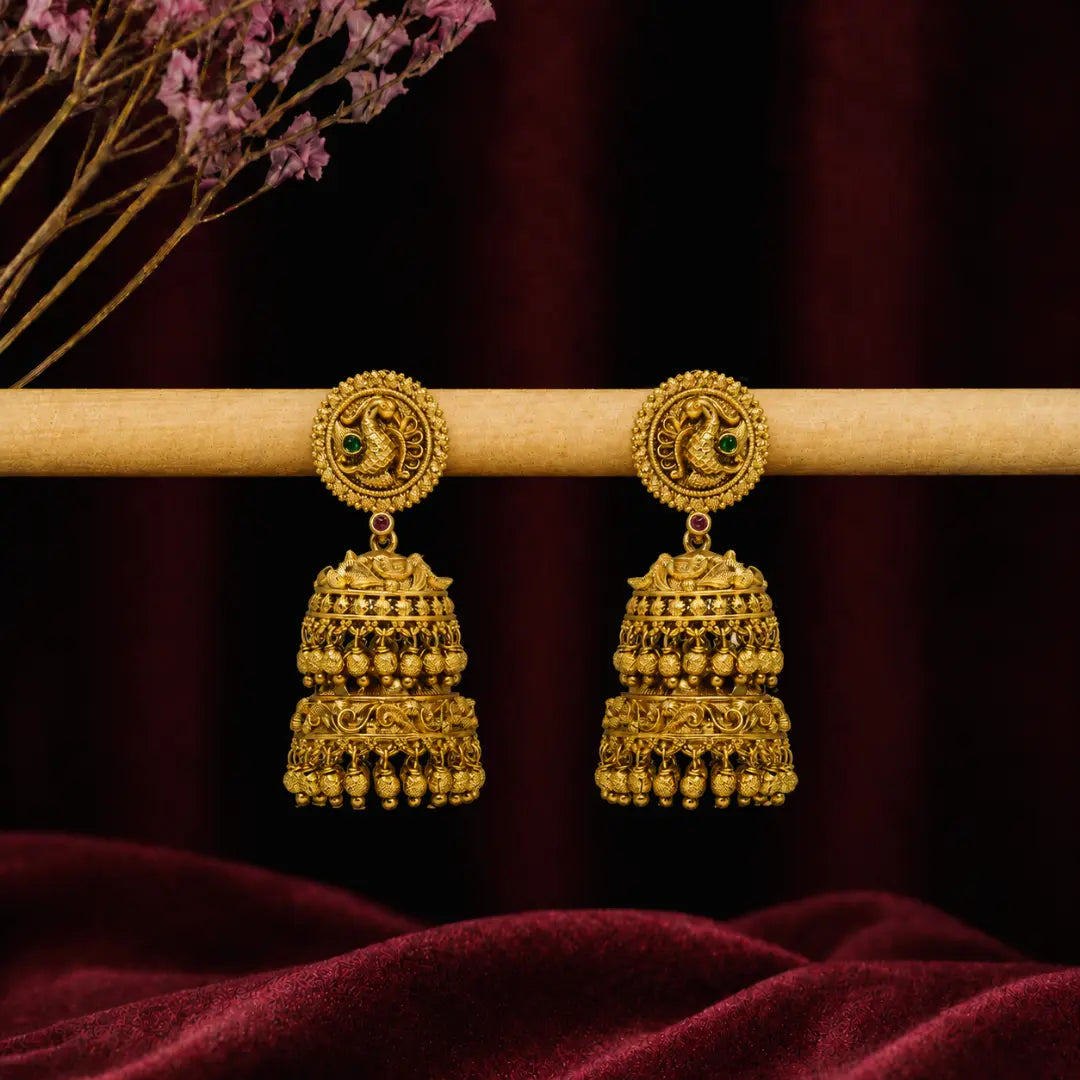 Long Peacock Gold-Plated Jumka R-2124