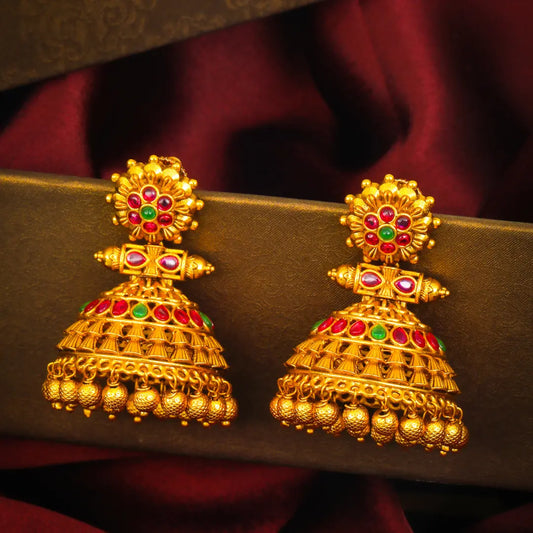Dwiranga Tarana Jhumka | Dual-Tone Temple Gold-plated Earrings