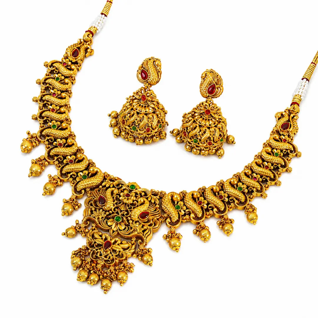 Peacock & Flower Short Necklace Set K-1239