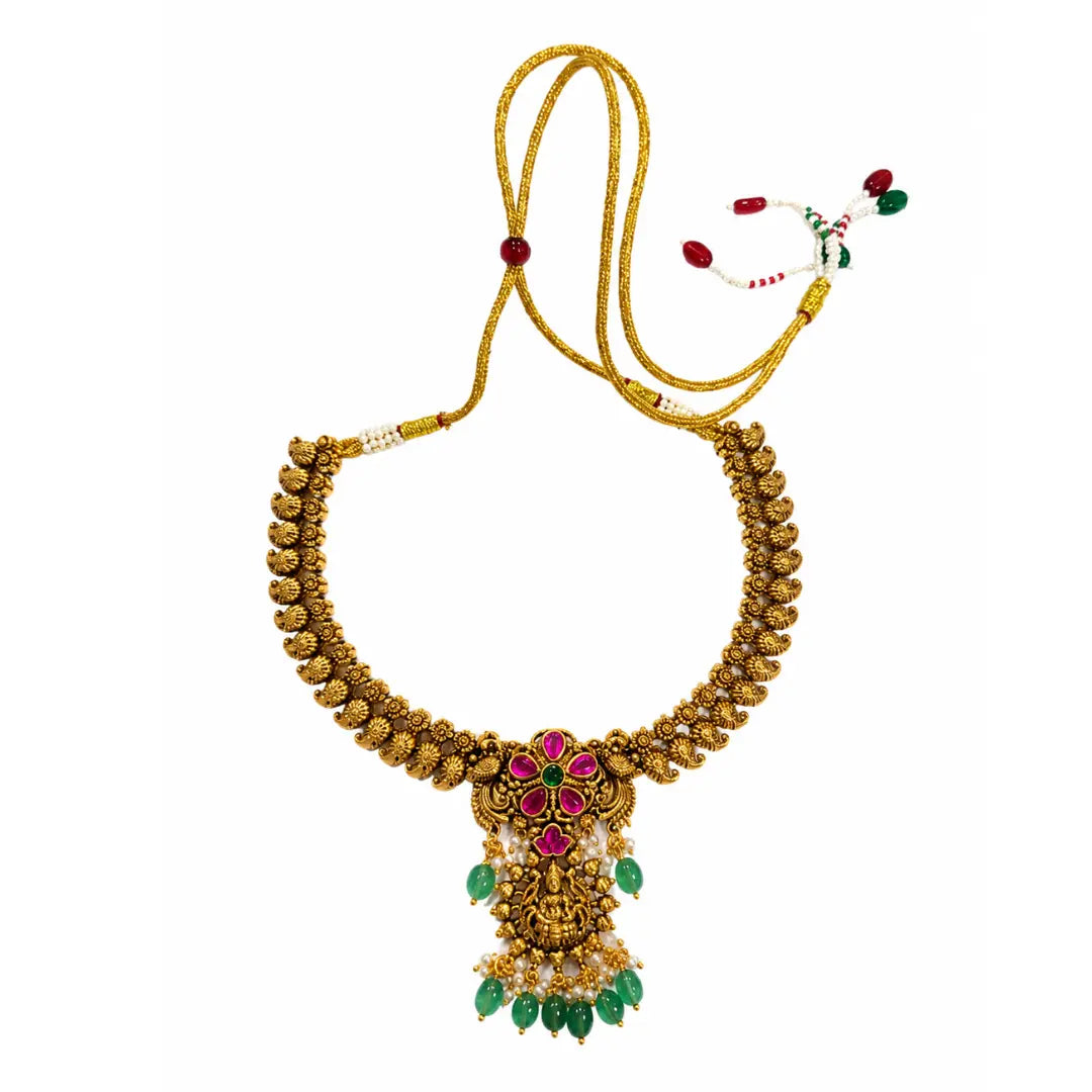  Lakshmi Gundla Kemp Temple Jewellery Short Necklace Set T-75 