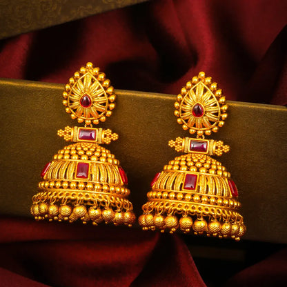 Bindu Shilpa Jhumka | Handcrafted Gold-Plated Temple Drop Earrings