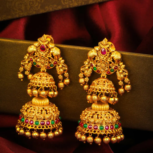 Gaja Vihara Jhumka | Gold-Plated Elephant Temple Drop Earrings