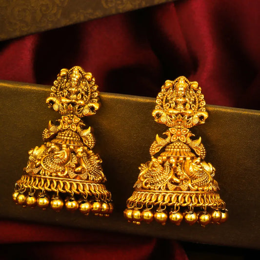 Swarnaroopa Devi Jhumka | Gold-Plated Goddess Temple Earrings