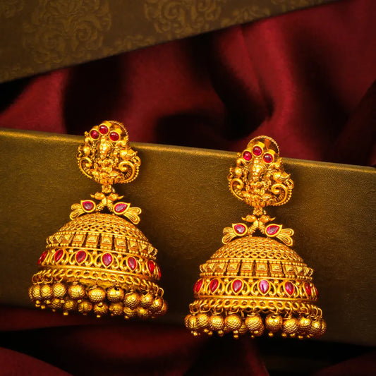 Vinayaka Jali Jhumka | Gold-Plated Ganesha Filigree Temple Earrings