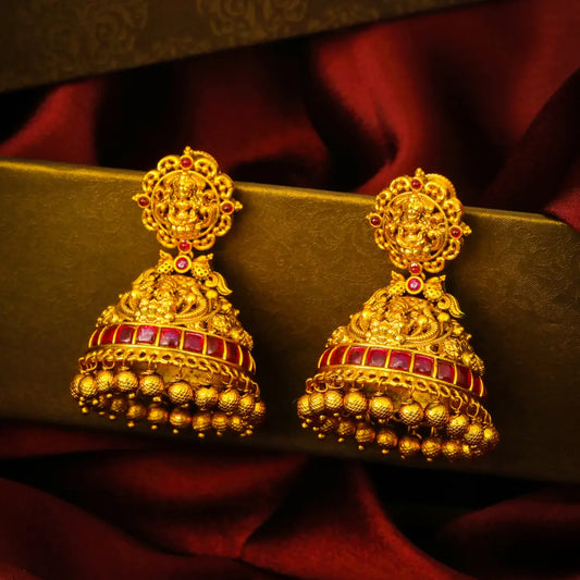 Kamala Sabha Jhumka | Gold-Plated Lotus Court Temple Earrings