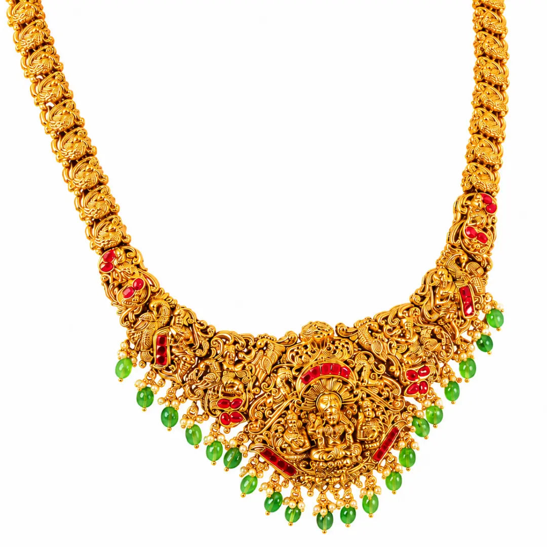 Sridevi Kalasha Kantha Long Necklace Set | Gold-Plated Temple Jewellery J-857