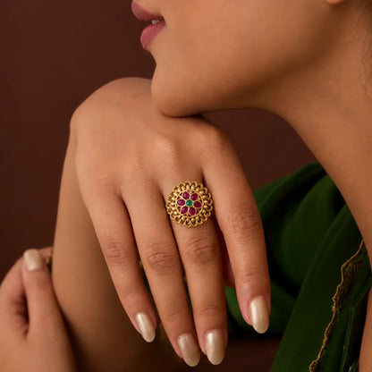 Modern Minimalist Temple Ring – Gold-Plated Daily Wear  V-2603