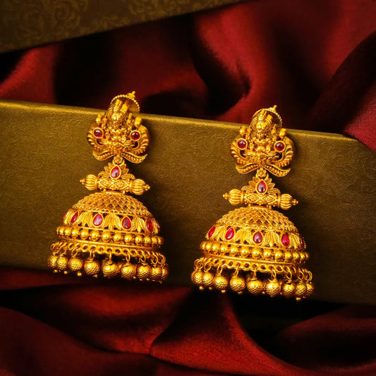 Jala Devi Jhumka | Gold-Plated Water Goddess Temple Earrings