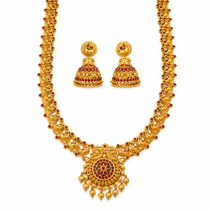 Peacock Elegance Gold-Plated Long Necklace Set K-1152
