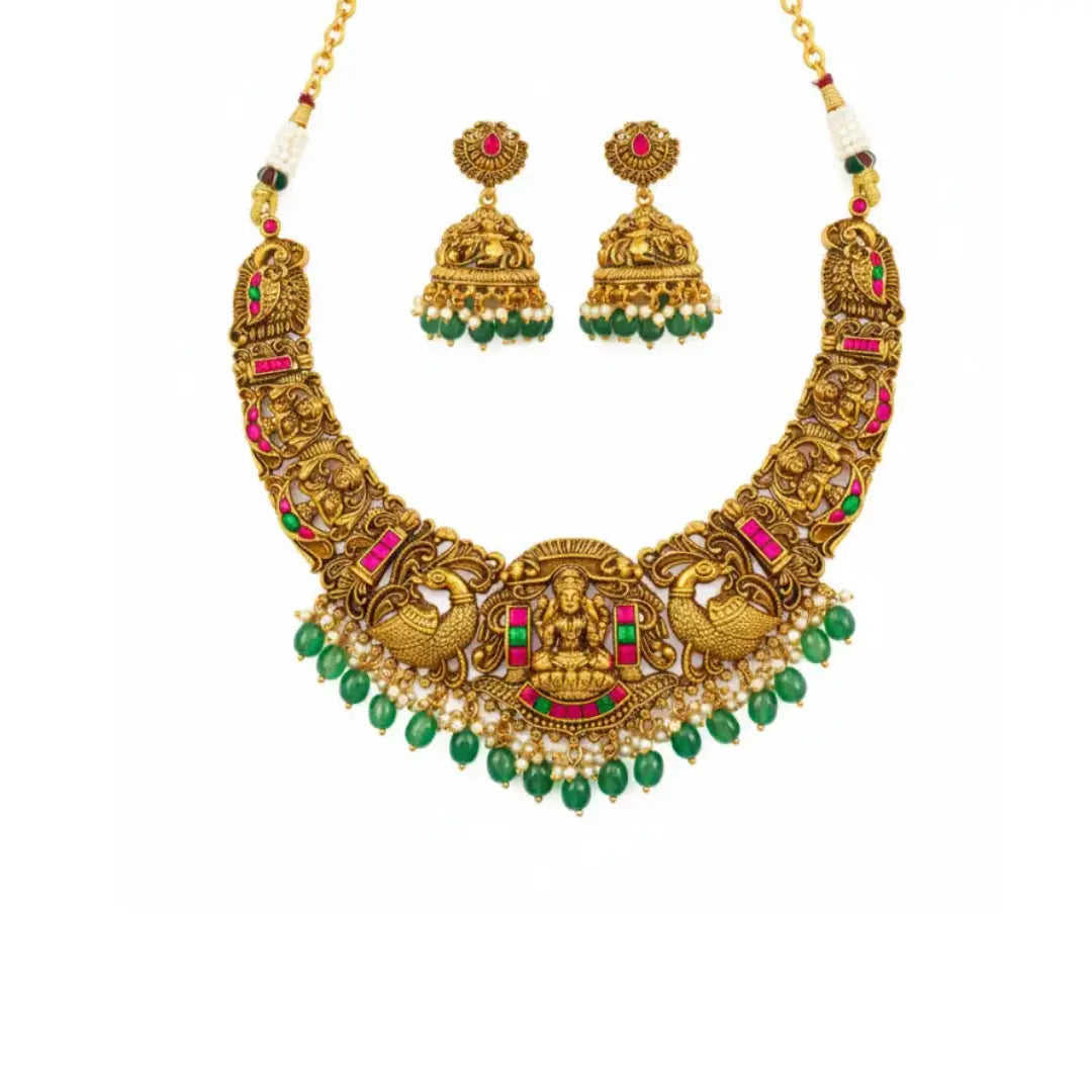 Bridal Temple Jewellery Combo Set with Laxmi Design | 1 Gram Gold J-1238N