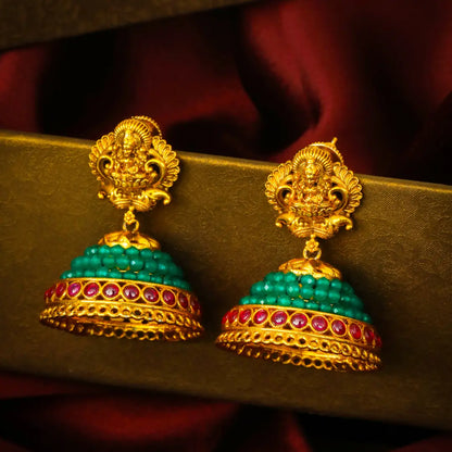 Nila Taranga Jhumka | Gold-Plated Blue Wave Temple Earrings