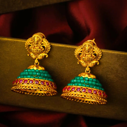 Nila Taranga Jhumka | Gold-Plated Blue Wave Temple Earrings