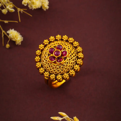 South Indian Gold-Plated Flower Ring V-1986