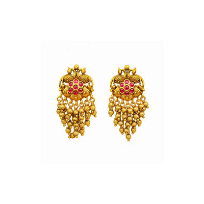 Peacock Design Gold Plated Jhumka with Pink Stones T-70