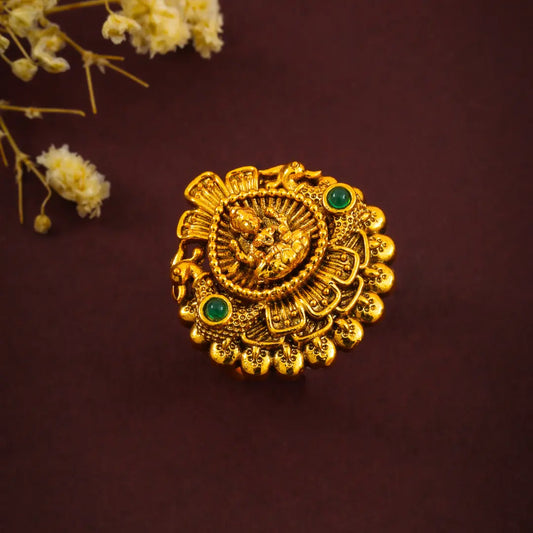 South Indian Laxmi Gold-Plated Antique Ring V-1984