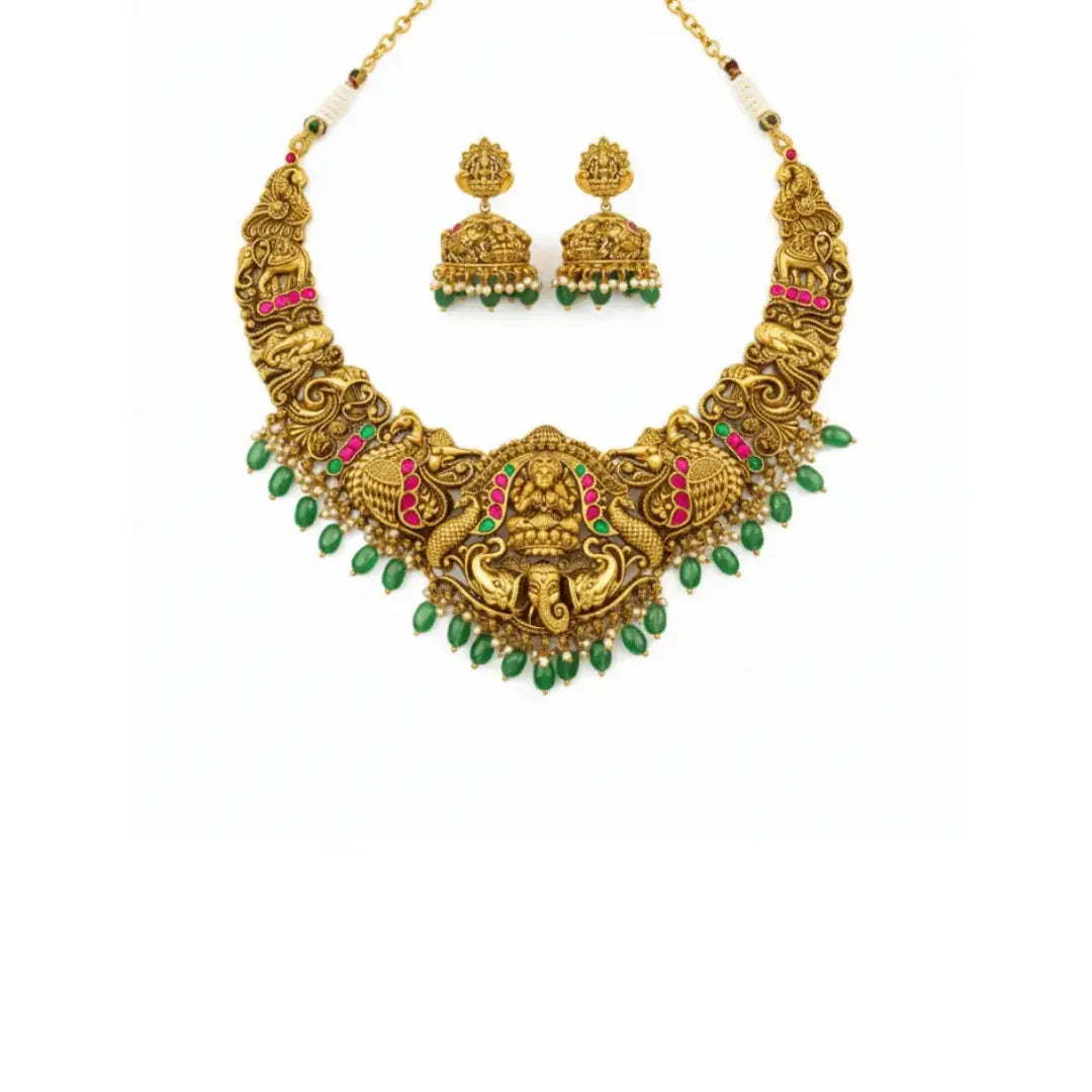 Bridal Temple Jewellery Combo Set with Laxmi Design | 1 Gram Gold J-1242N