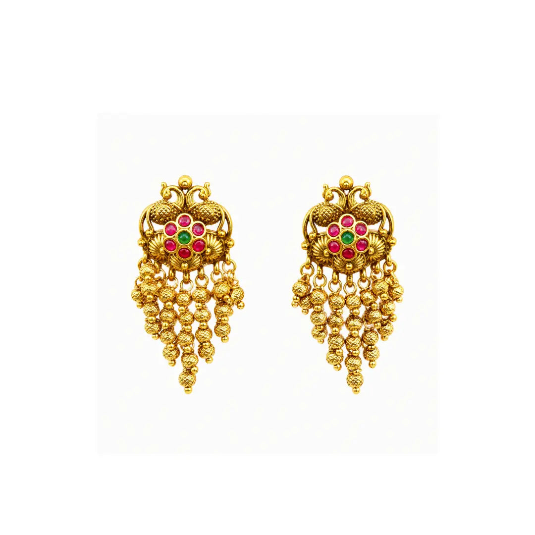 Peacock Design Gold Plated Jhumka with Pink Stones T-70