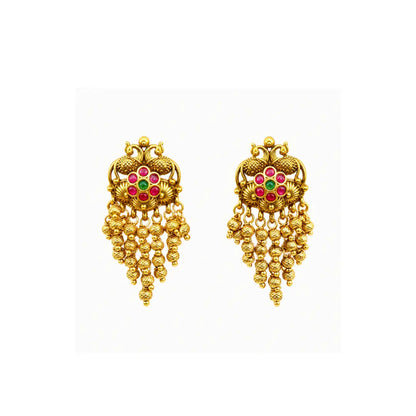 Peacock Design Gold Plated Jhumka with Pink Stones T-70