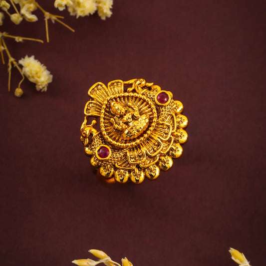 South Indian Laxmi Gold-Plated Antique Ring V-1984