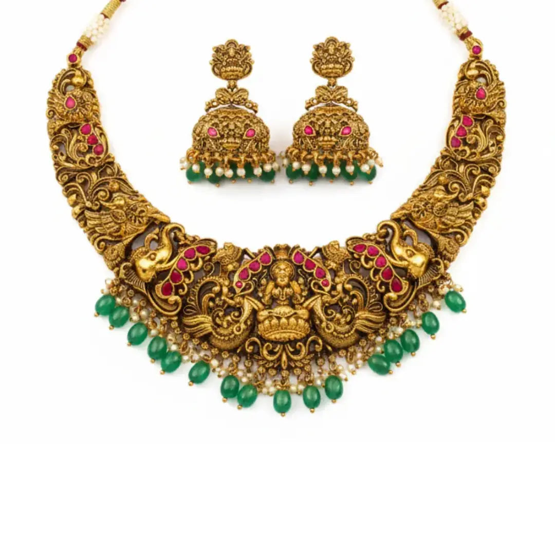 Traditional South Indian Temple Jewellery Combo Set with Laxmi Motif J-1236N