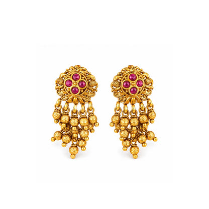 Minimalist Temple Bali Earrings – Gold-Plated Ruby & Emerald Design R-2155