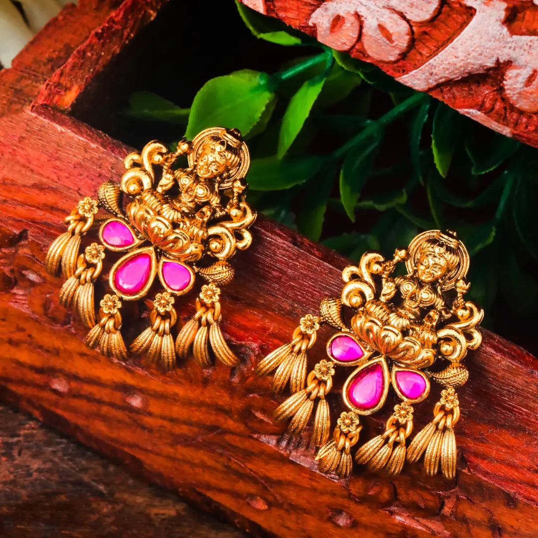 Divine Laxmi Antique Gold-Plated Bali  V-1654