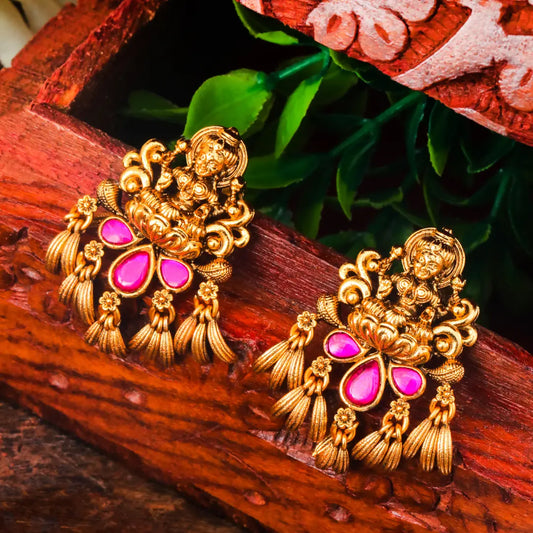 Divine Laxmi Antique Gold-Plated Bali  V-1654