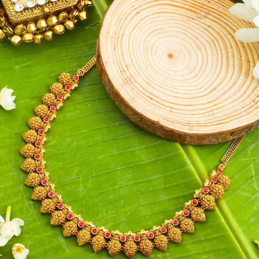 Devi Bindu Temple Jewellery Short Necklace Set with Stone Detailing