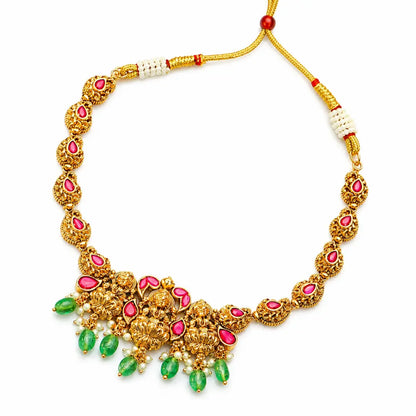 Antique Lakshmi Short Necklace Set – Gold Plated T-34