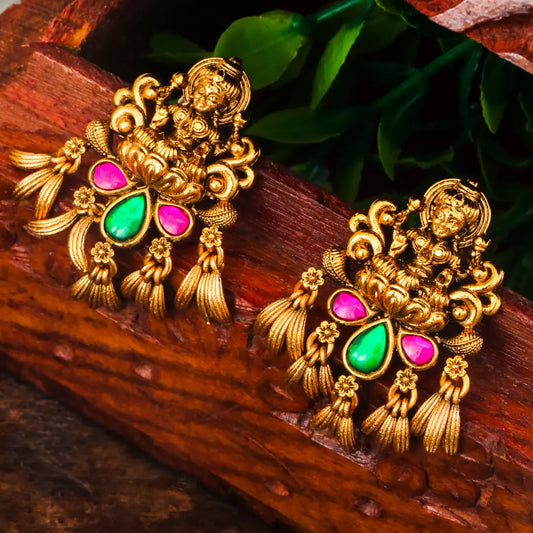 Divine Laxmi Antique Gold-Plated Bali  V-1654