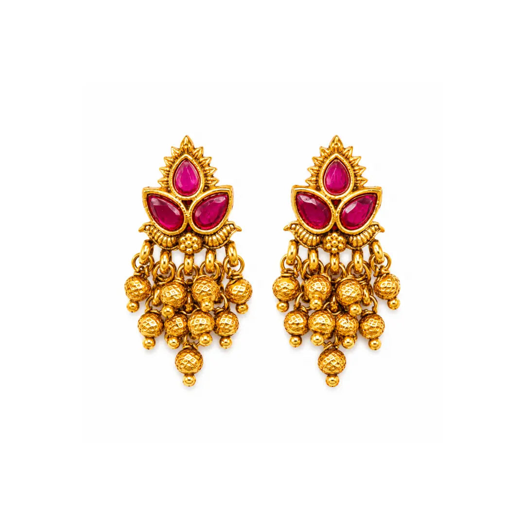 South Indian Temple Bali Earrings – Minimalist Pearl Cluster Look T-73