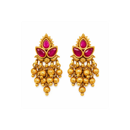 South Indian Temple Bali Earrings – Minimalist Pearl Cluster Look T-73