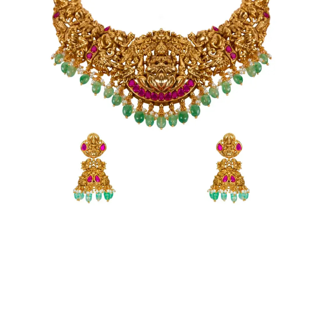 Divine Laxmi Gold-Plated Temple Necklace Set J-71N