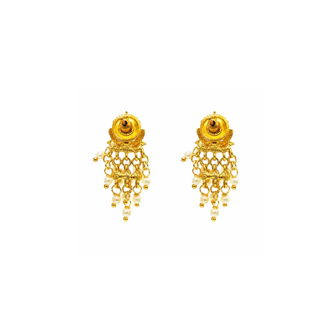 South Indian Temple Bali Earrings – Minimalist Pearl Cluster Look T-73