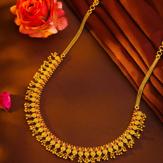 Naksha Haaram Short Necklace Set | Gold-Plated Temple Jewellery