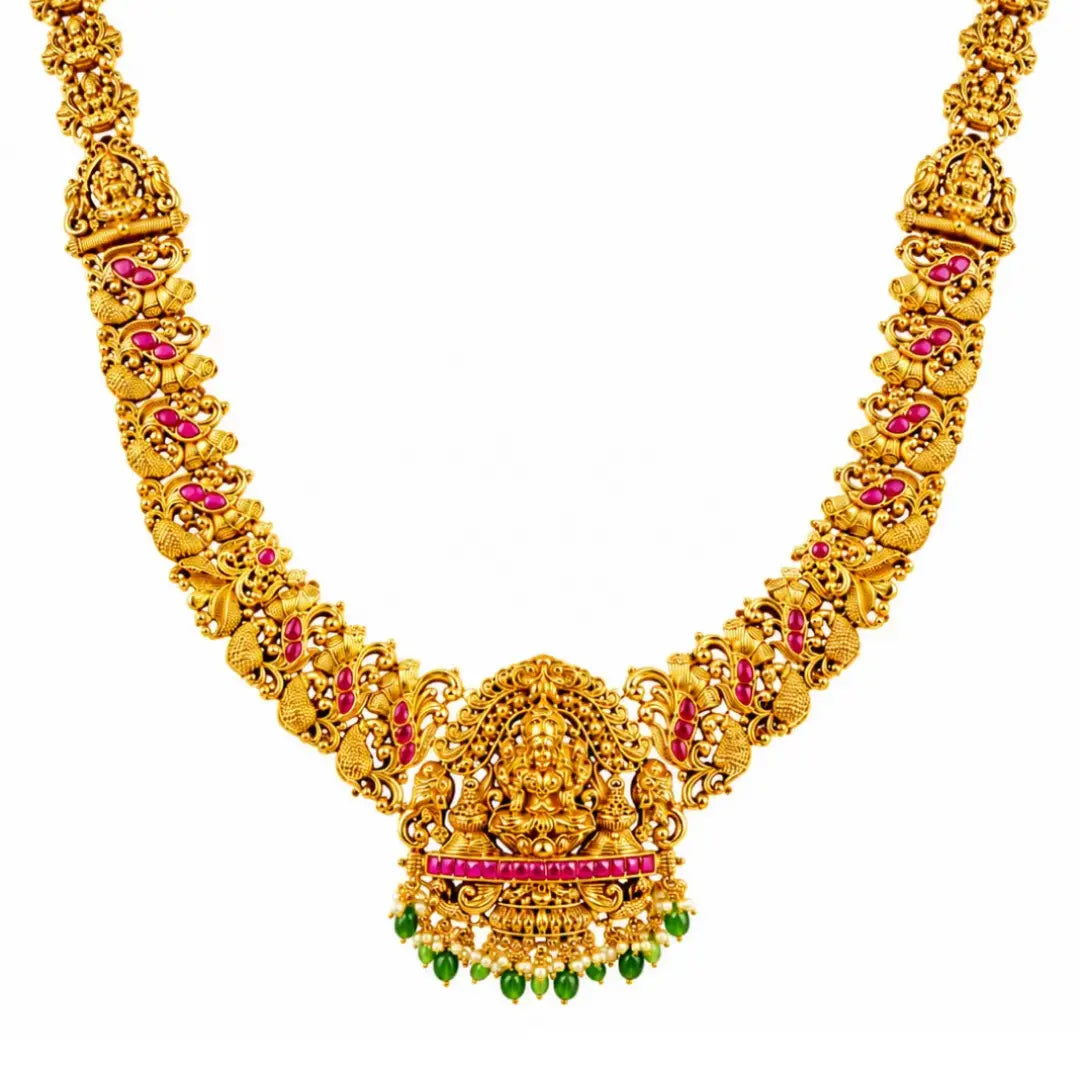 Gajalakshmi Bridal Combo Necklace Set | Gold-Plated Temple Jewellery J-1051N