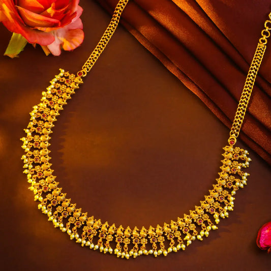Pushpa Sitahaar Short Necklace Set | Gold-Plated Temple Jewellery