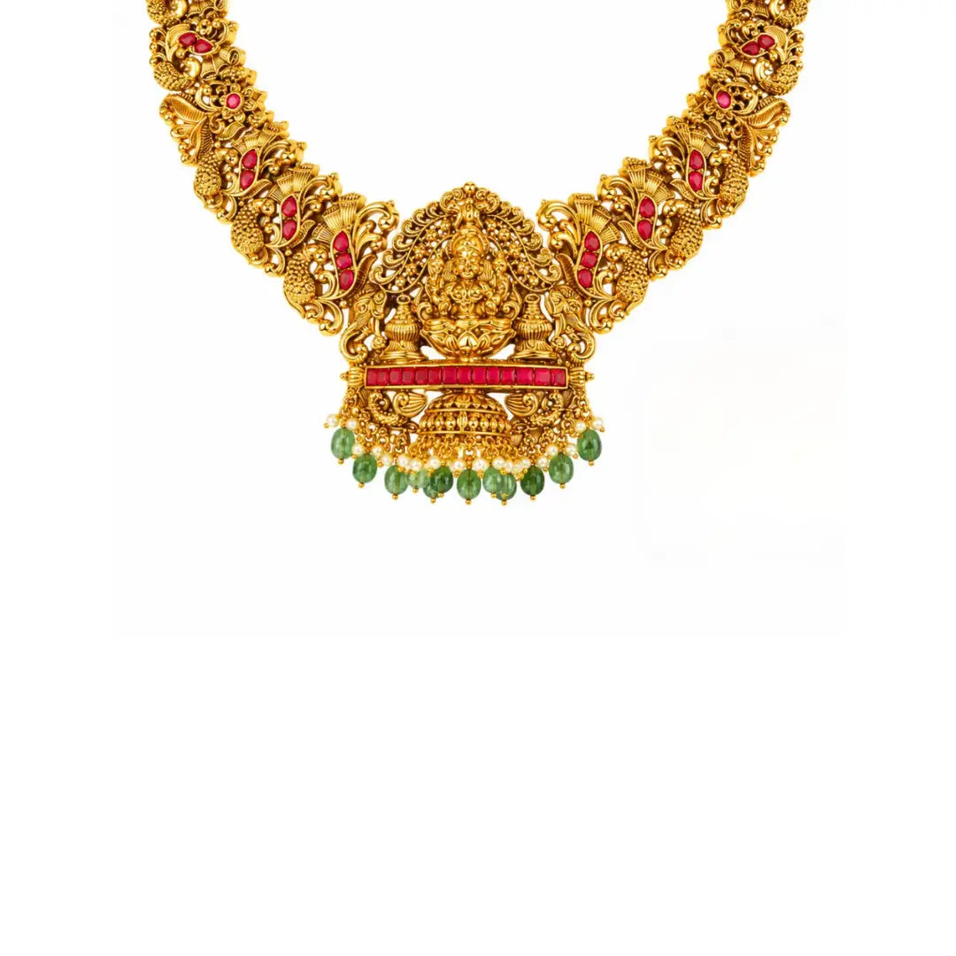 Gajalakshmi Bridal Combo Necklace Set | Gold-Plated Temple Jewellery J-1051N