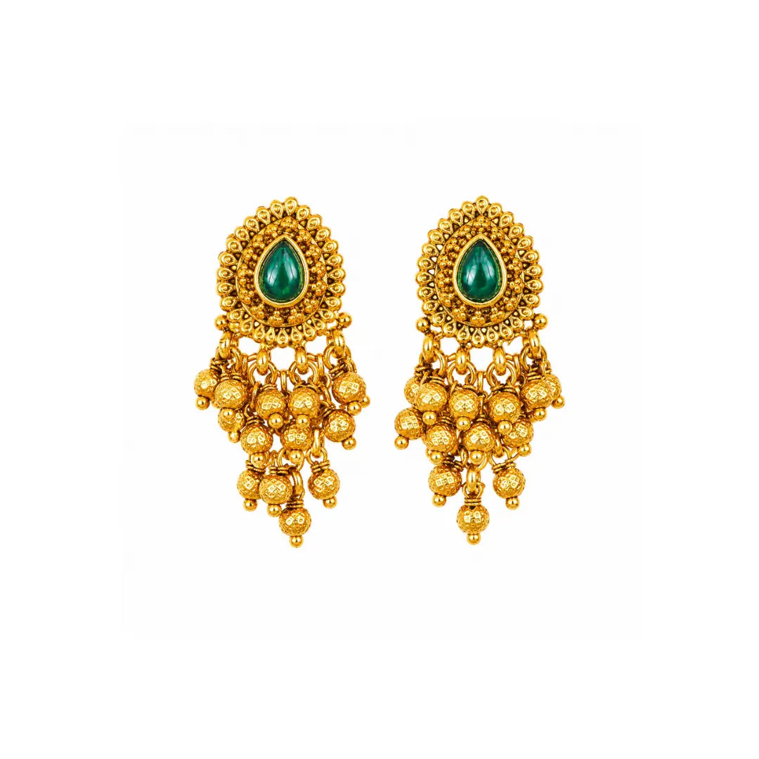 Elegant Minimal Temple Bali Earrings – Gold-Plated Ruby Pearl Design R-2153