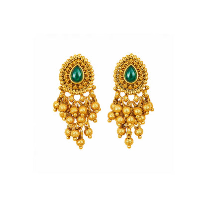 Elegant Minimal Temple Bali Earrings – Gold-Plated Ruby Pearl Design R-2153