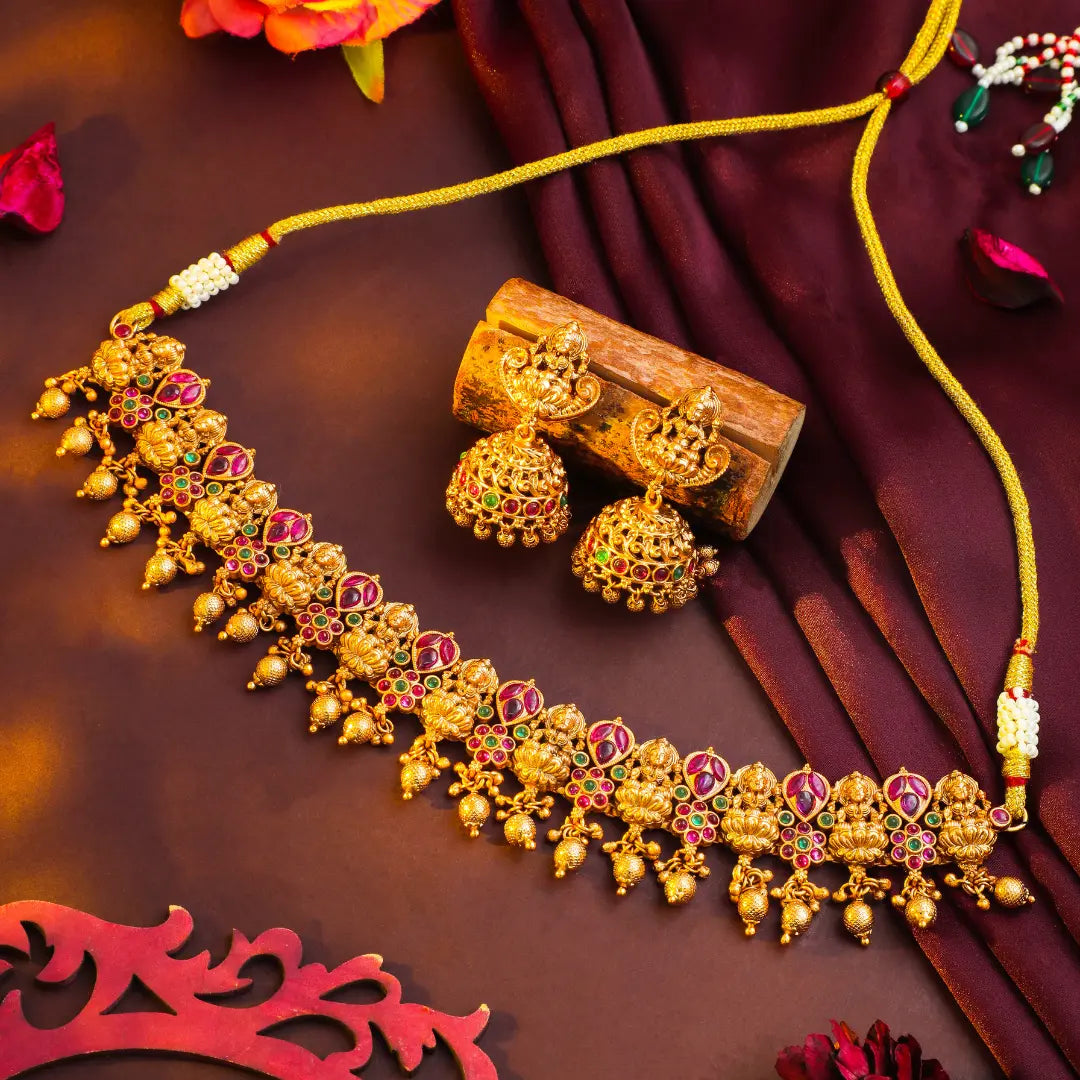 Divine Lakshmi-Flower Chokker Set K-1059