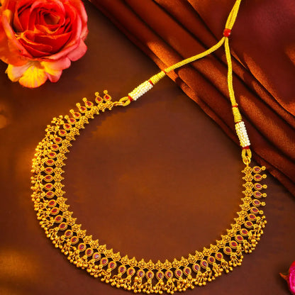 Ratnavali Choker | Gold-Plated Gemstone Temple Choker Necklace