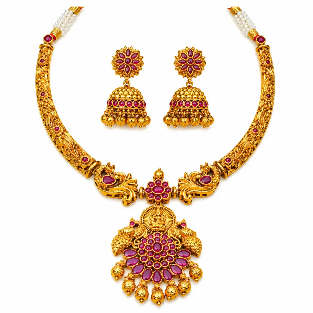 Divyaratnam Lakshmi Temple Necklace Set K-1063