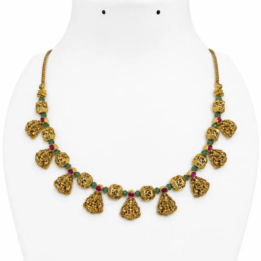 1 Gram Gold Short Necklace Set | Graduated Cone Drop Design