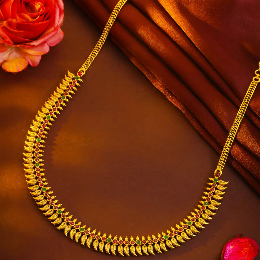 Palasha Haram | Gold-Plated Sacred Flame Flower Temple Necklace Set