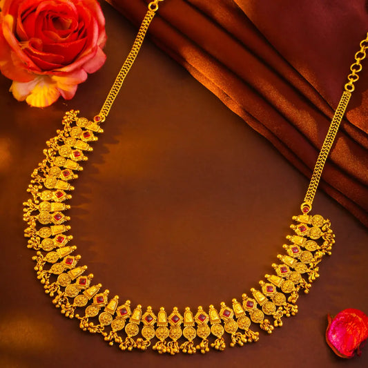 Kalasha Haaram Short Necklace Set | Gold-Plated Temple Jewellery