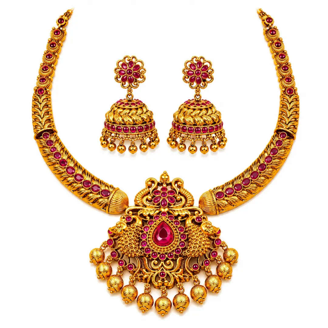 Ruby Peacock Short Necklace Set K-1048