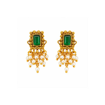 Heritage Temple Pearl Bali Earrings – Ruby Emerald Stud Detail R-2161