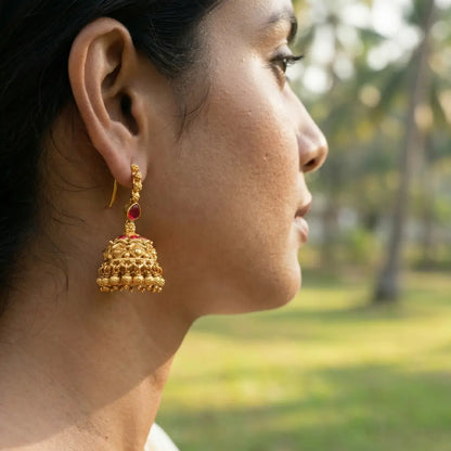 Lakshmi Mukut Jhumka | Gold-Plated Goddess Crown Temple Earrings T-86